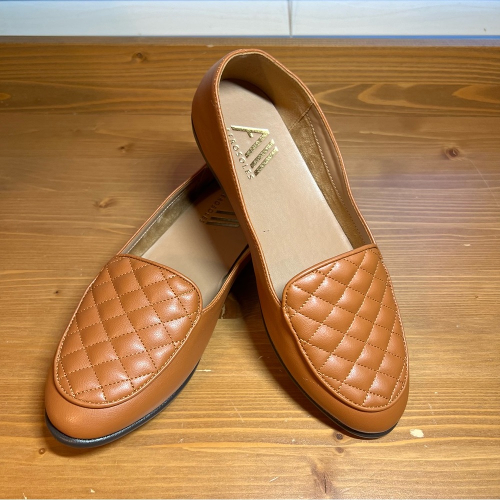 Aerosoles Quilted Loafer Slip On Shoe Camel Brown Comfortable Size 8W NWT